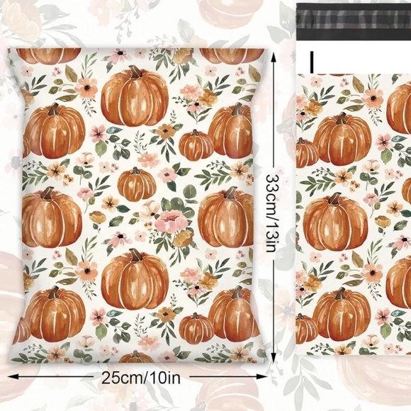 Pumpkin poly mailer bundle 10 count 10x13, includes thank you cards & stickers - Picture 5 of 9